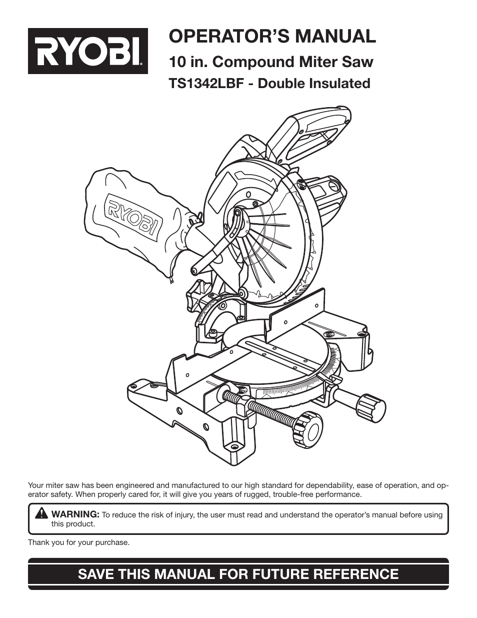 Ryobi TS1342LBF User Manual | 32 pages