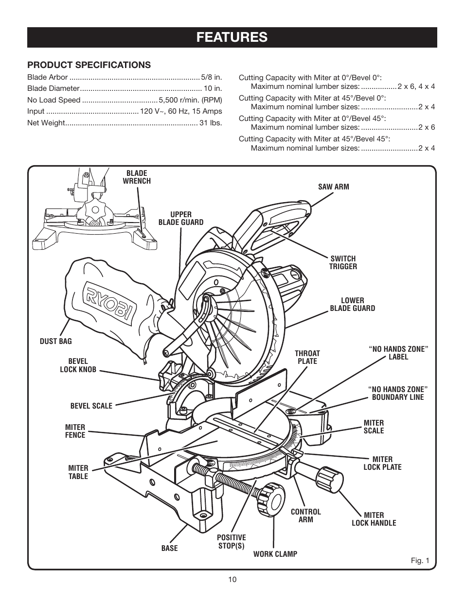 Features | Ryobi TS1342LBF User Manual | Page 10 / 32