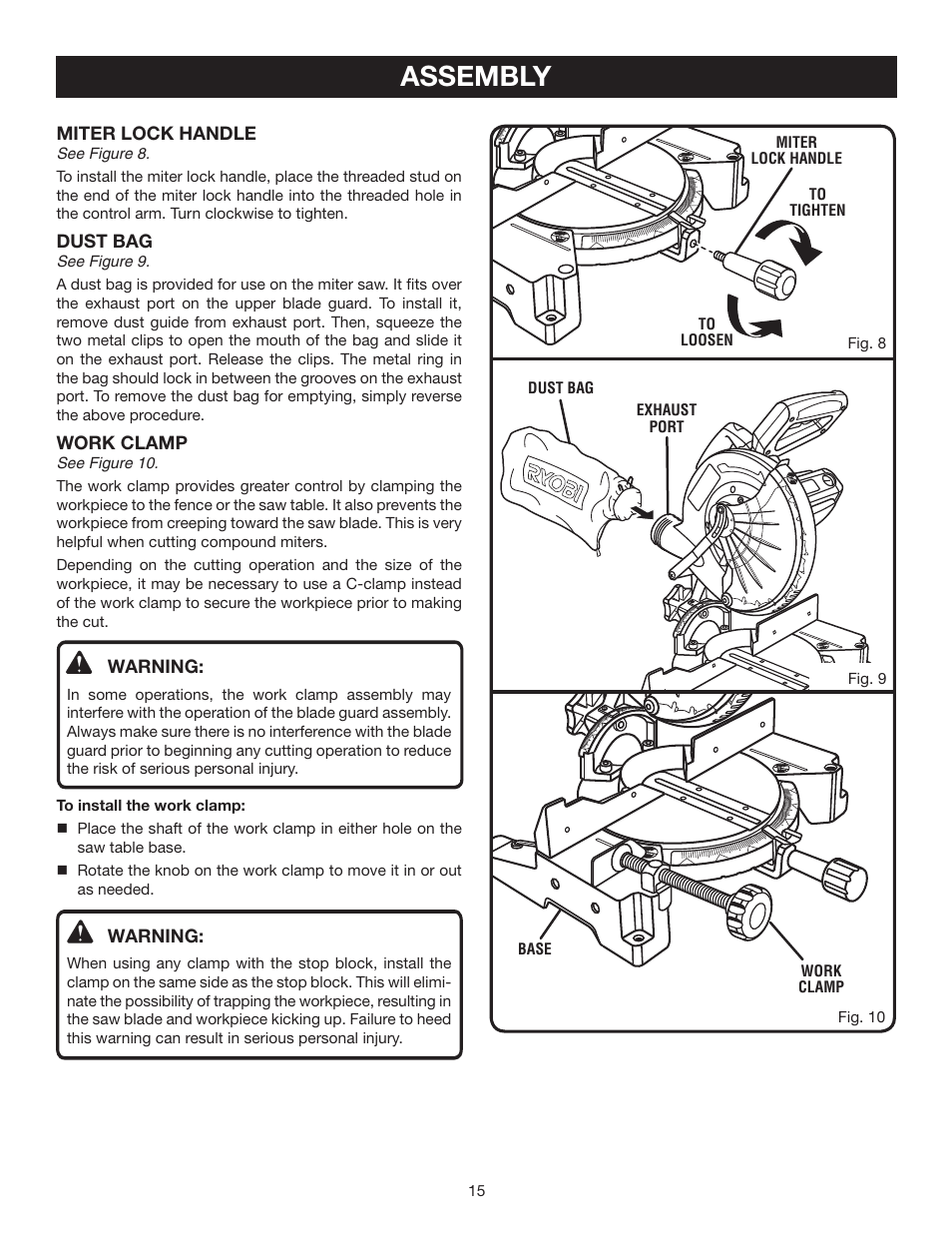 Assembly | Ryobi TS1342LBF User Manual | Page 15 / 32