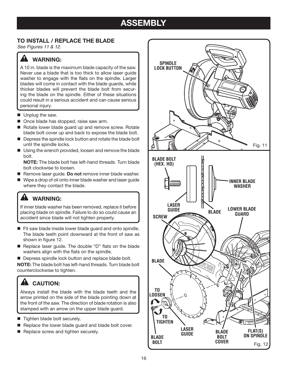 Assembly | Ryobi TS1342LBF User Manual | Page 16 / 32