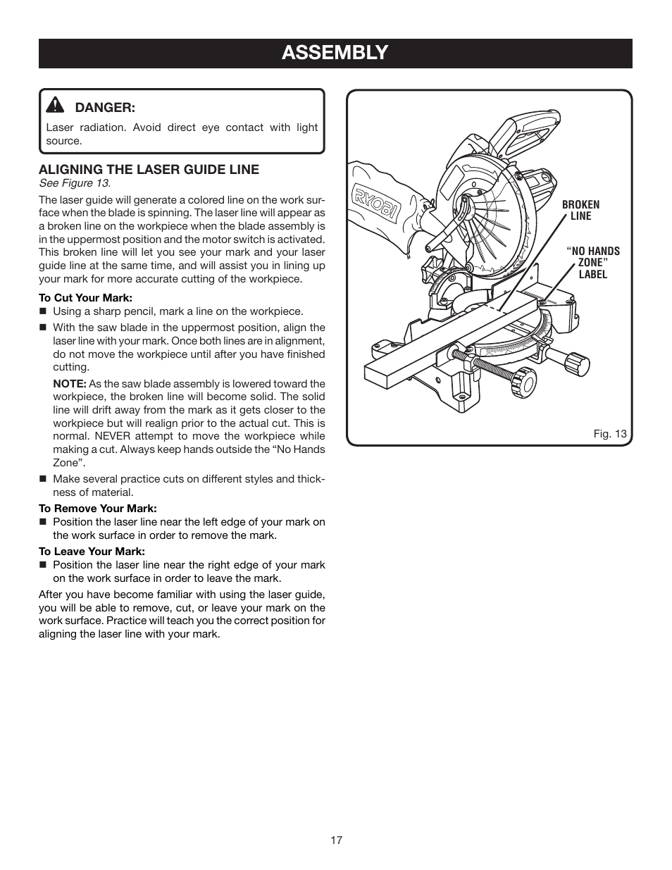 Assembly | Ryobi TS1342LBF User Manual | Page 17 / 32