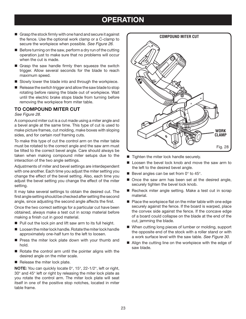 Operation | Ryobi TS1342LBF User Manual | Page 23 / 32