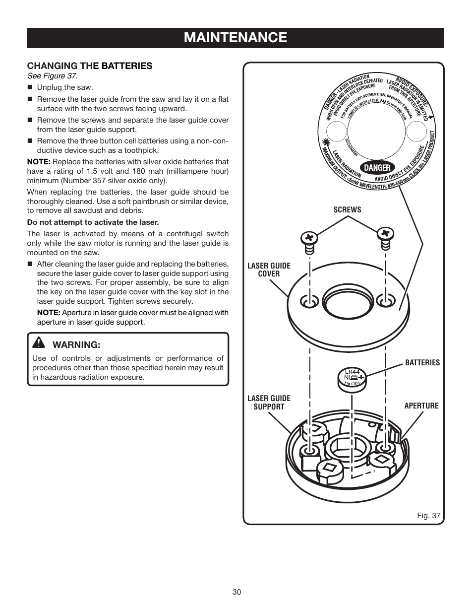 Maintenance | Ryobi TS1342LBF User Manual | Page 30 / 32