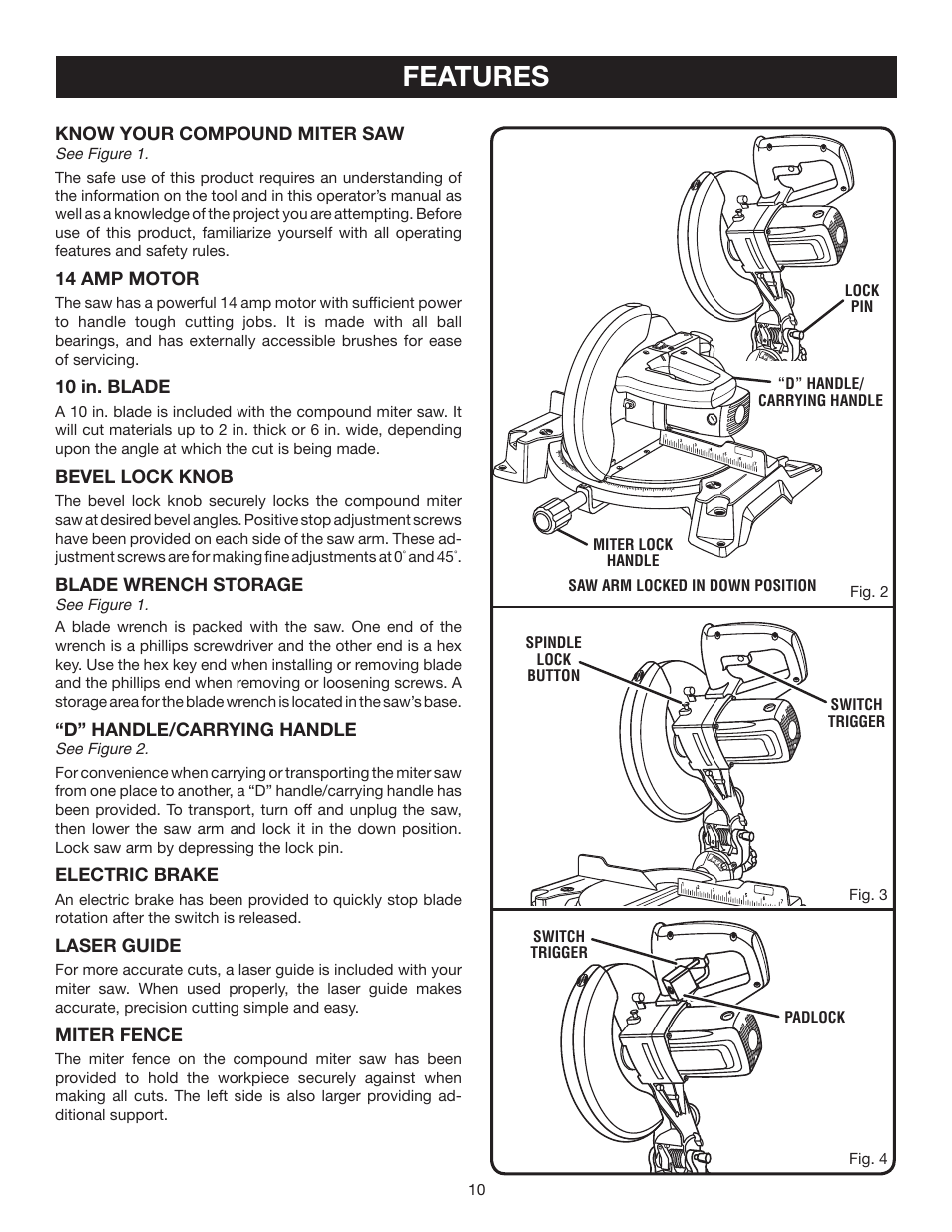 Features | Ryobi TS1343L User Manual | Page 10 / 30