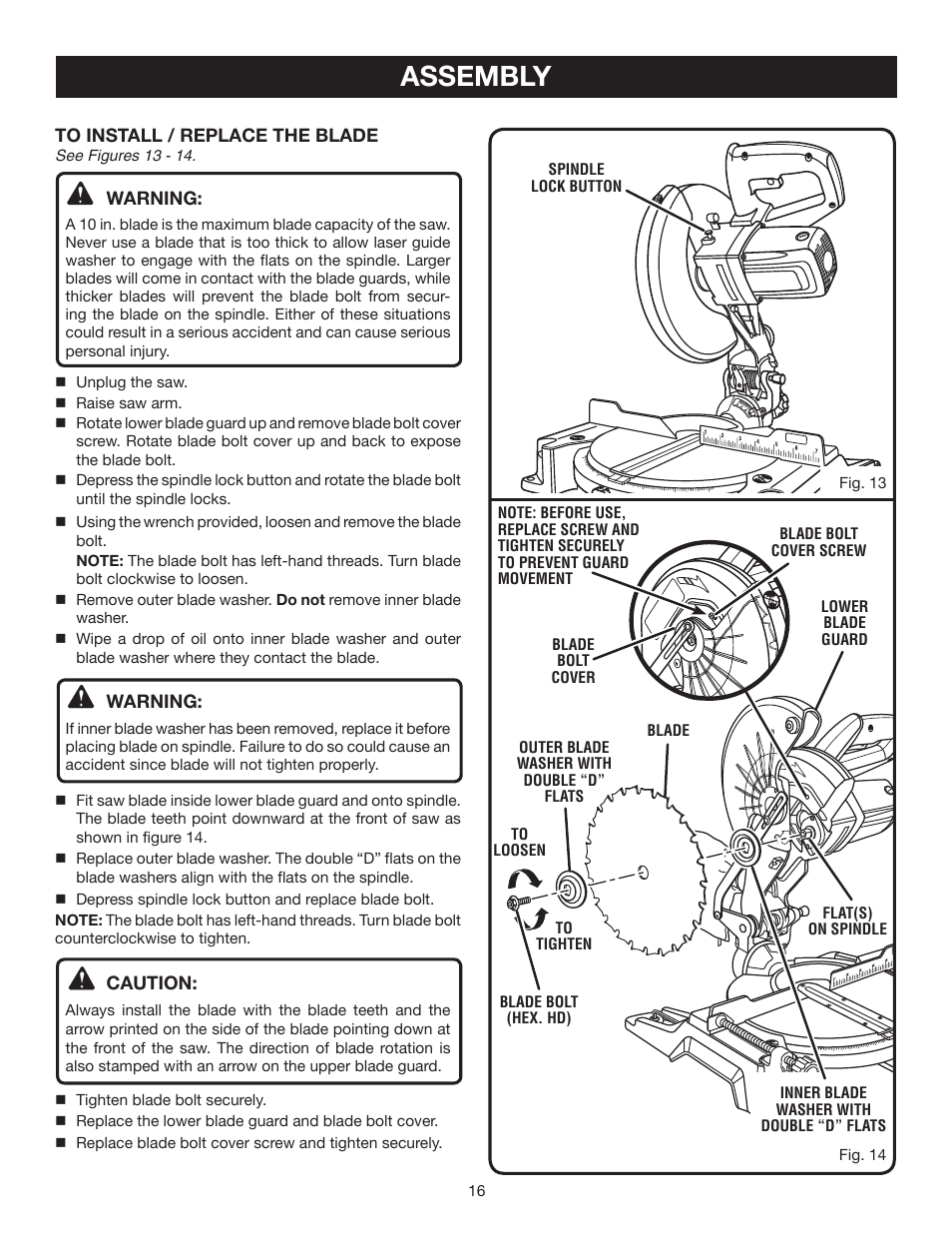 Assembly | Ryobi TS1343L User Manual | Page 16 / 30