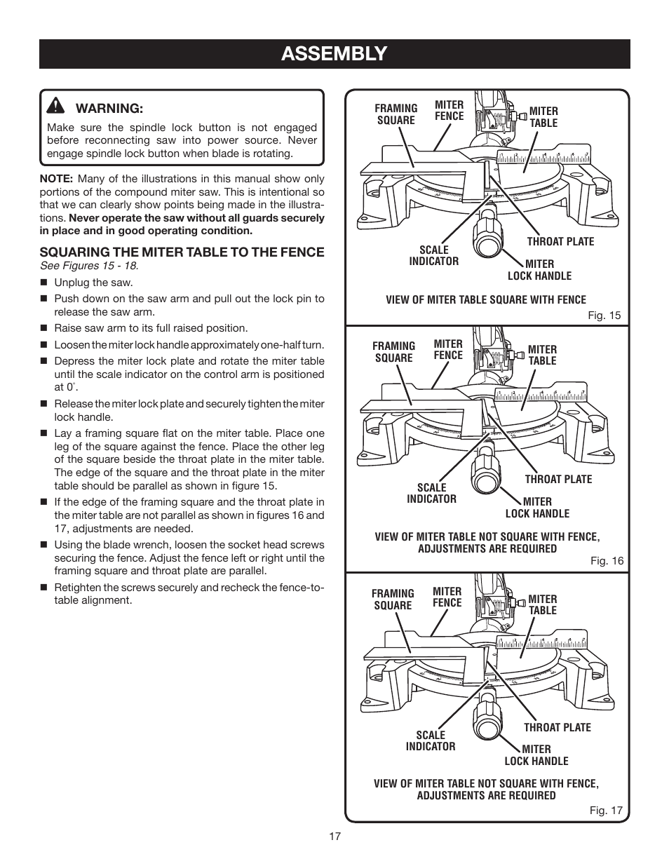 Assembly | Ryobi TS1343L User Manual | Page 17 / 30