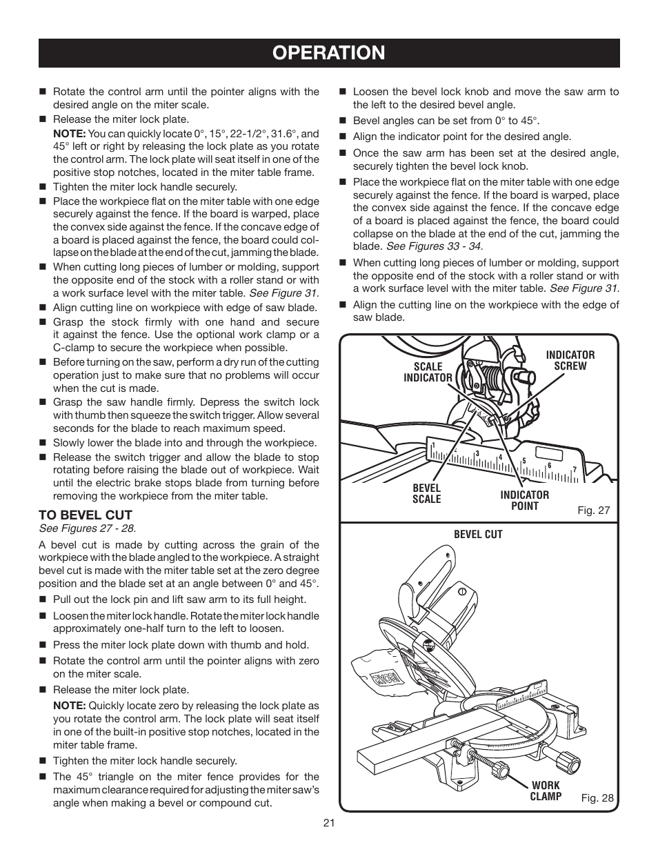 Operation | Ryobi TS1343L User Manual | Page 21 / 30