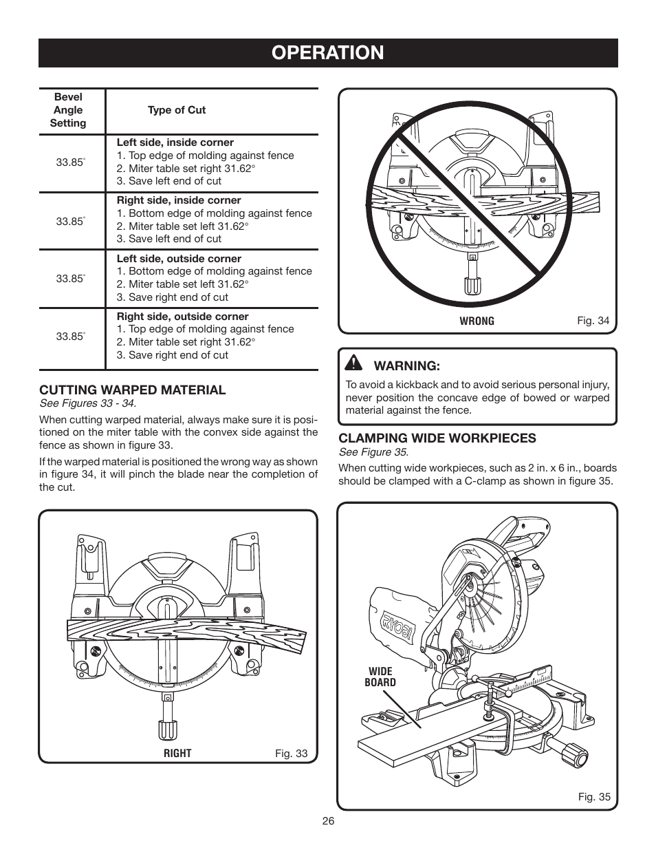 Operation | Ryobi TS1343L User Manual | Page 26 / 30