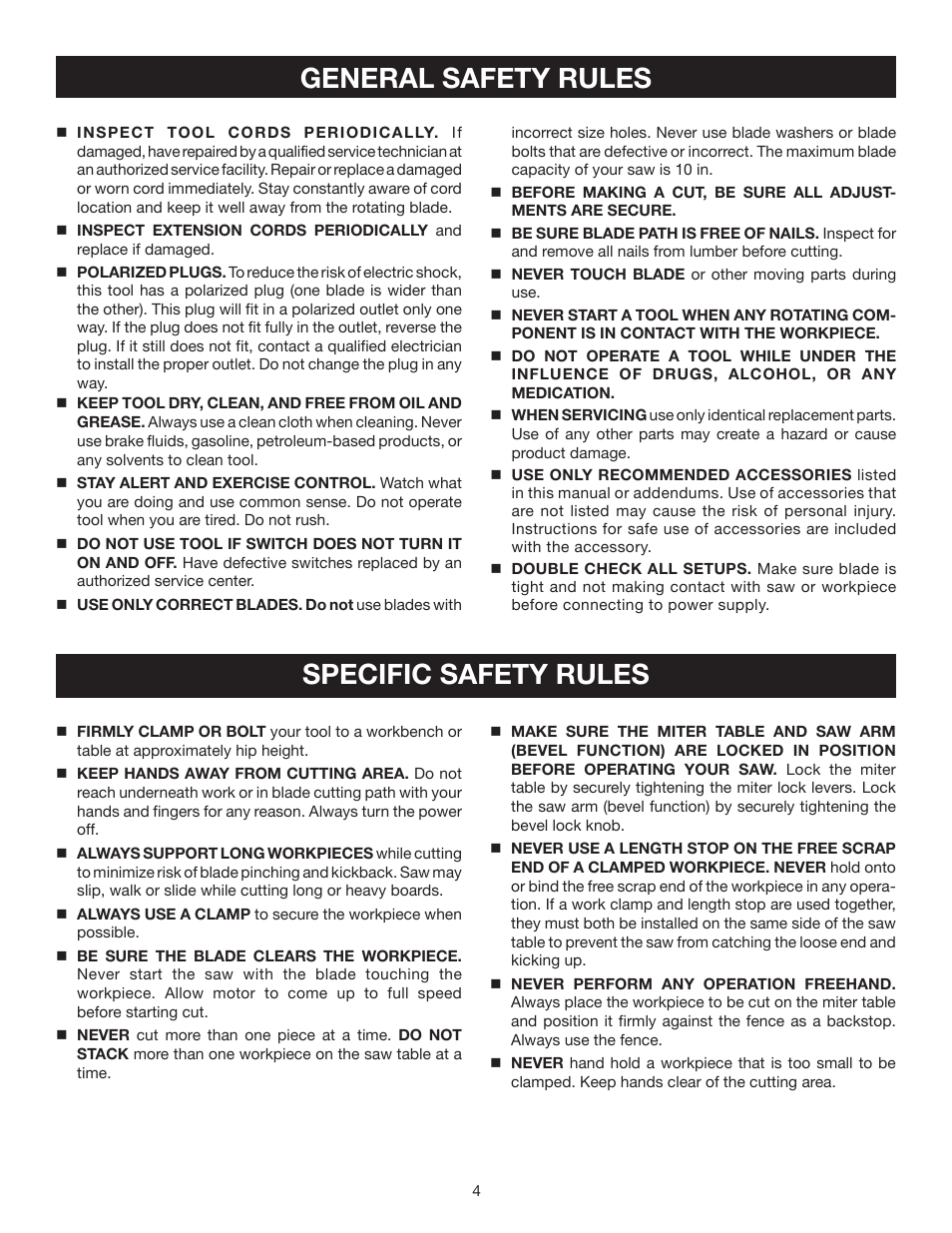 General safety rules, Specific safety rules | Ryobi TS1343L User Manual | Page 4 / 30