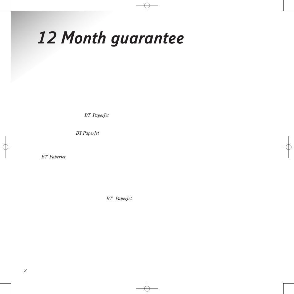 12 month guarantee | BT PaperJet 50e User Manual | Page 2 / 54