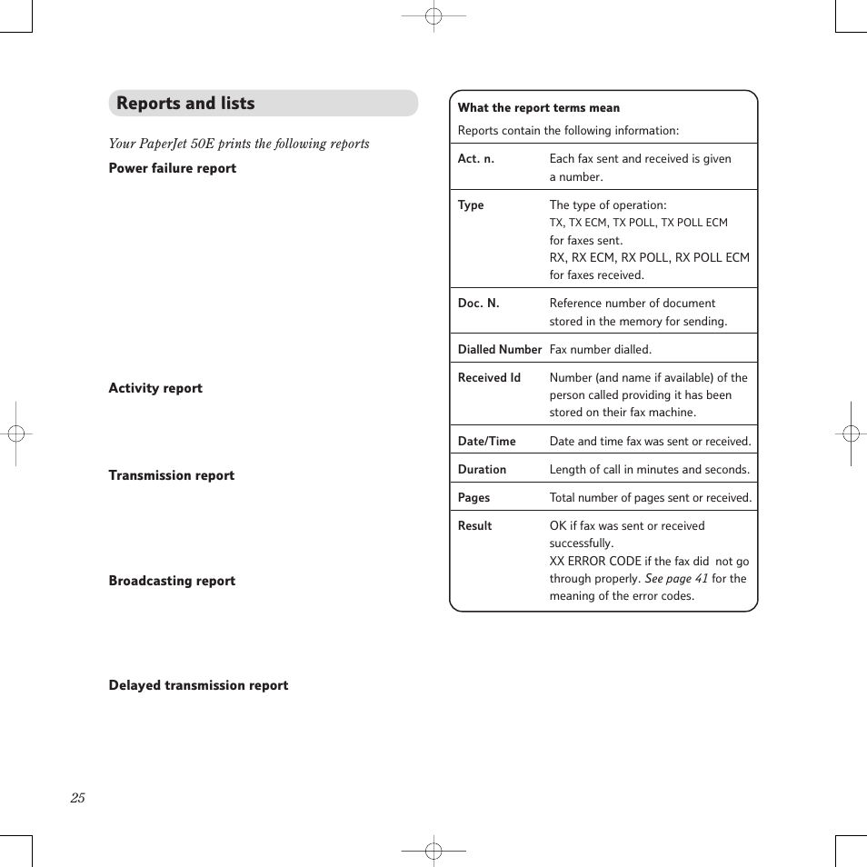 Reports and lists | BT PaperJet 50e User Manual | Page 25 / 54