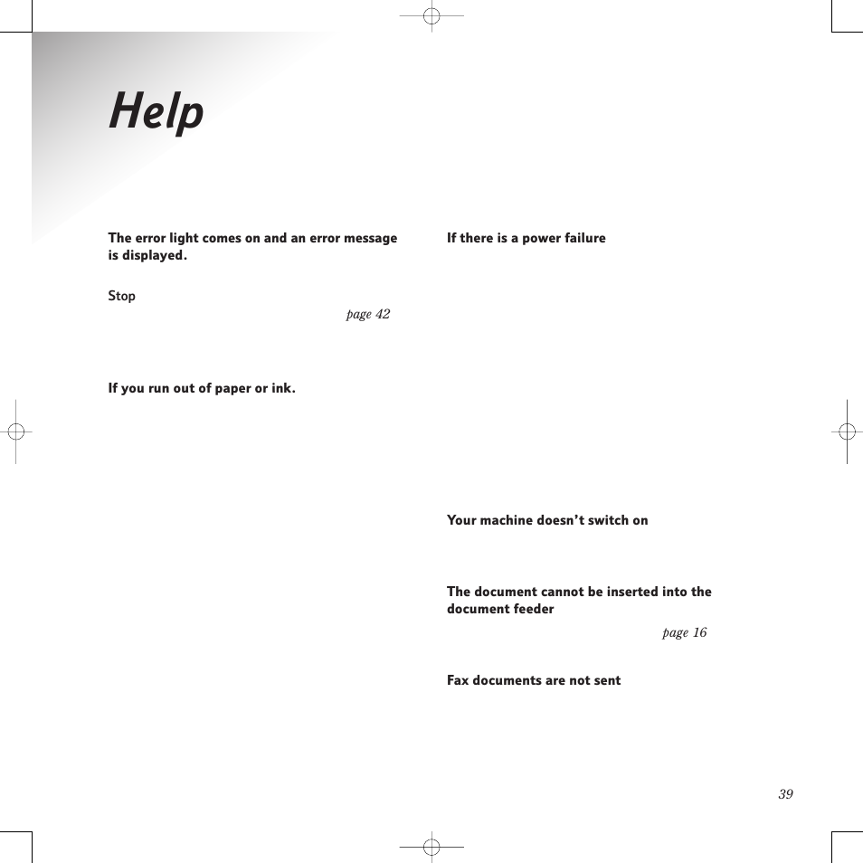 Help | BT PaperJet 50e User Manual | Page 39 / 54