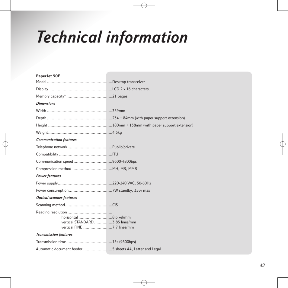 Technical information | BT PaperJet 50e User Manual | Page 49 / 54