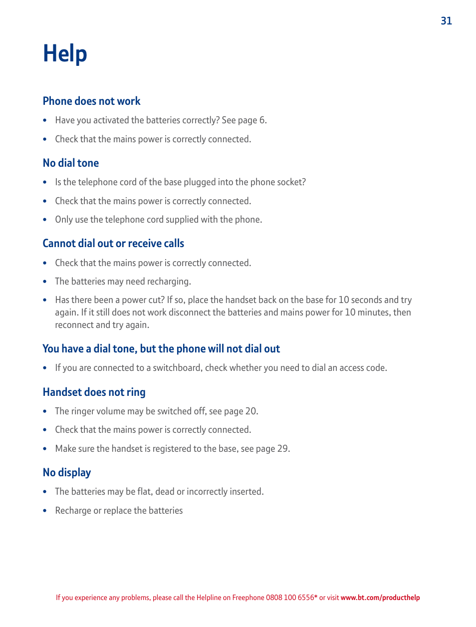 Help | BT GRAPHITE 2100 User Manual | Page 31 / 39