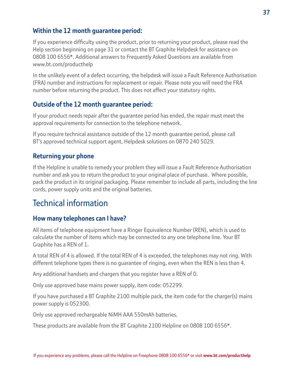 Technical information | BT GRAPHITE 2100 User Manual | Page 37 / 39