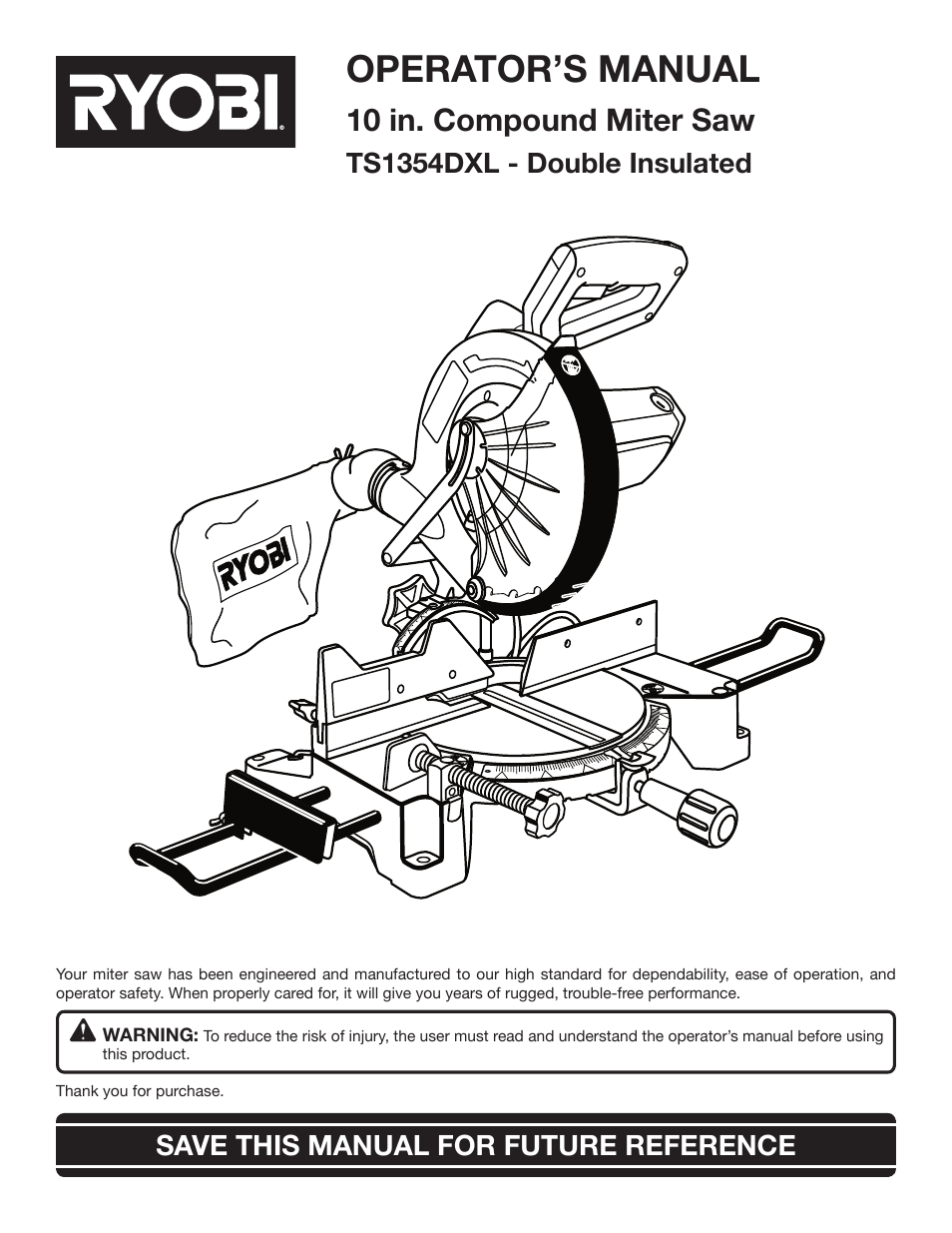 Ryobi TS1354DXL User Manual | 32 pages