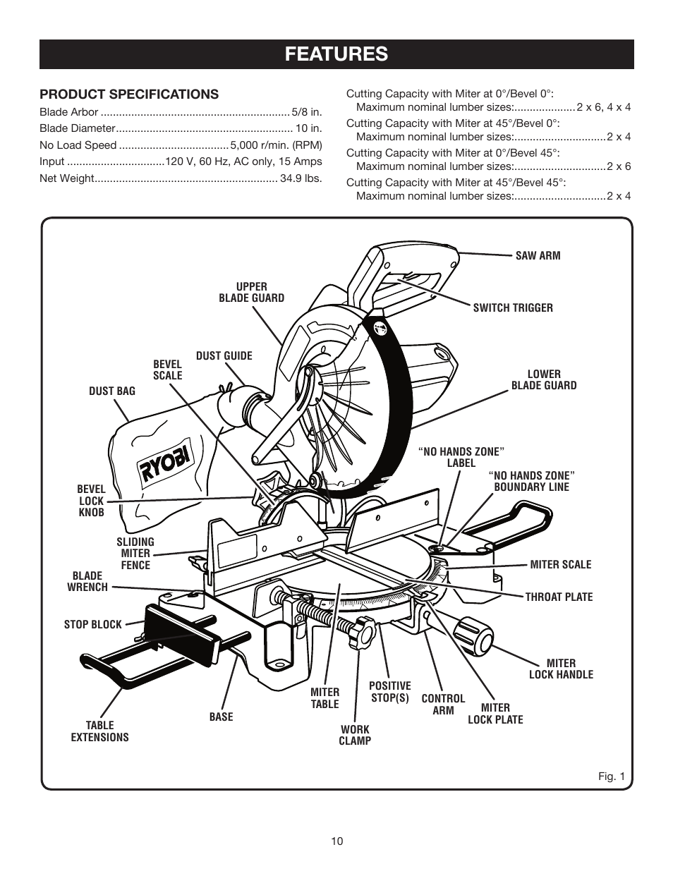 Features | Ryobi TS1354DXL User Manual | Page 10 / 32