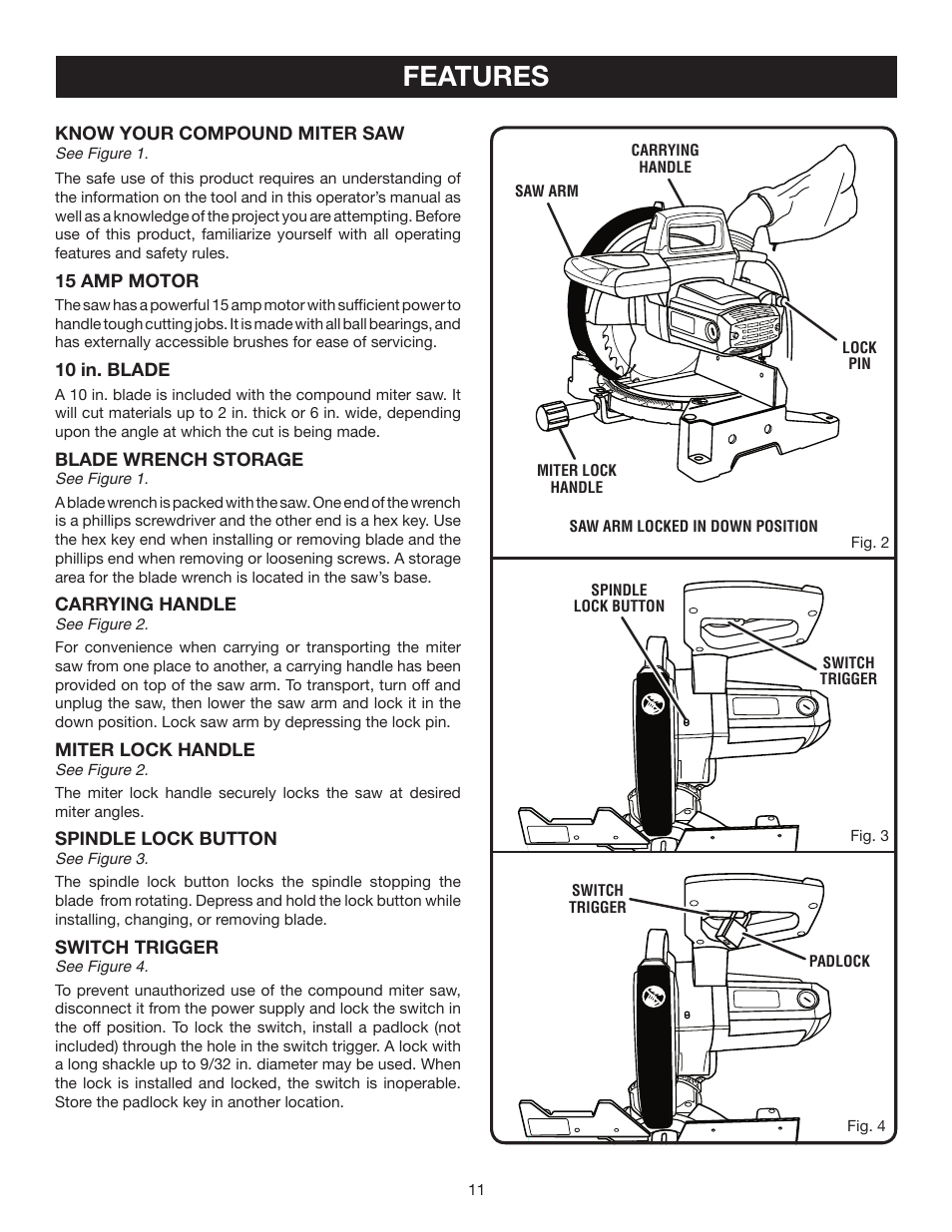 Features | Ryobi TS1354DXL User Manual | Page 11 / 32