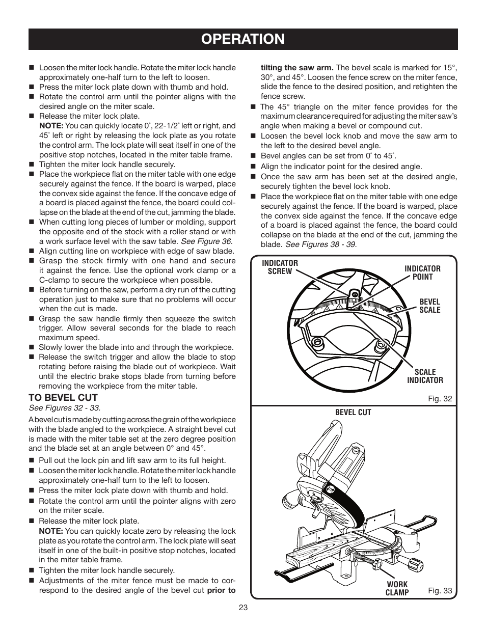 Operation | Ryobi TS1354DXL User Manual | Page 23 / 32