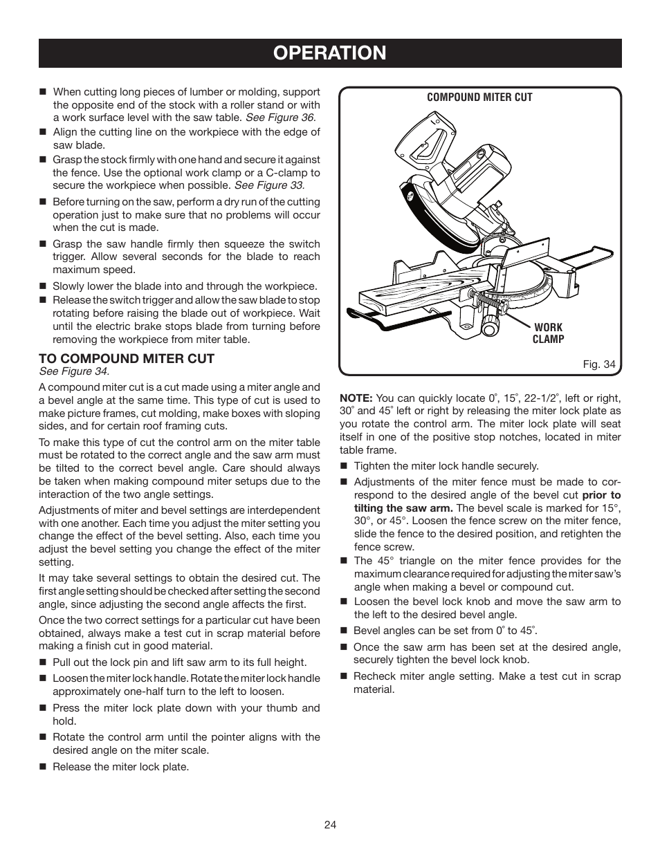 Operation | Ryobi TS1354DXL User Manual | Page 24 / 32