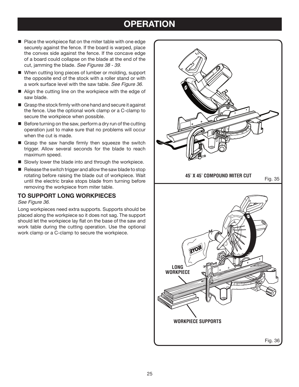 Operation | Ryobi TS1354DXL User Manual | Page 25 / 32