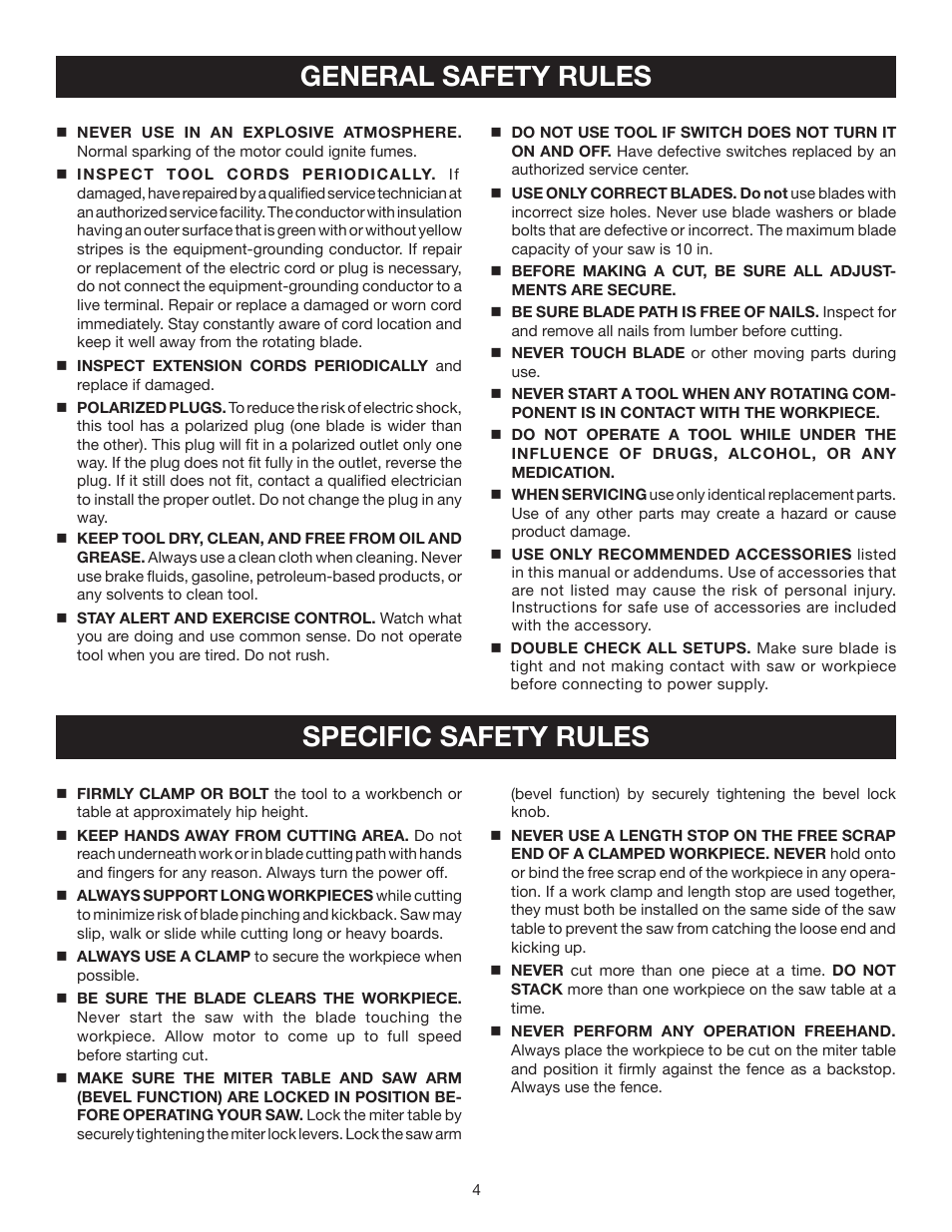 General safety rules, Specific safety rules | Ryobi TS1354DXL User Manual | Page 4 / 32