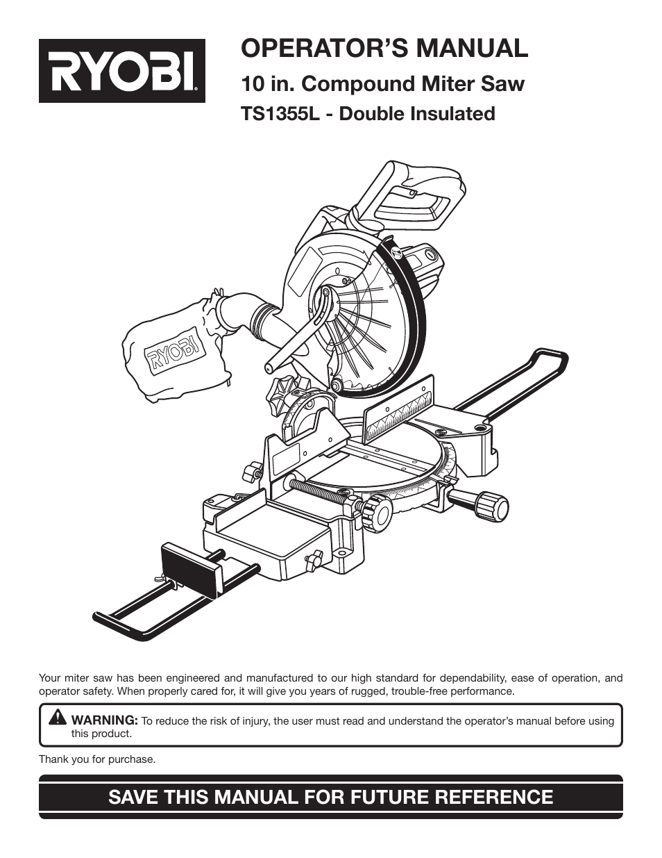 Ryobi TS1355L User Manual | 34 pages