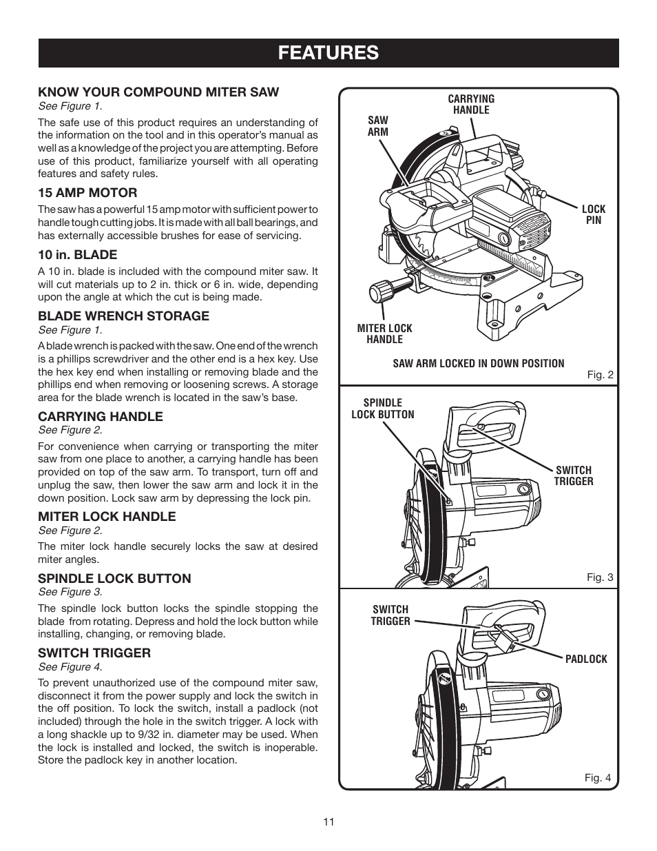 Features | Ryobi TS1355L User Manual | Page 11 / 34