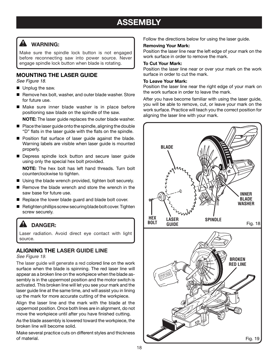 Assembly | Ryobi TS1355L User Manual | Page 18 / 34