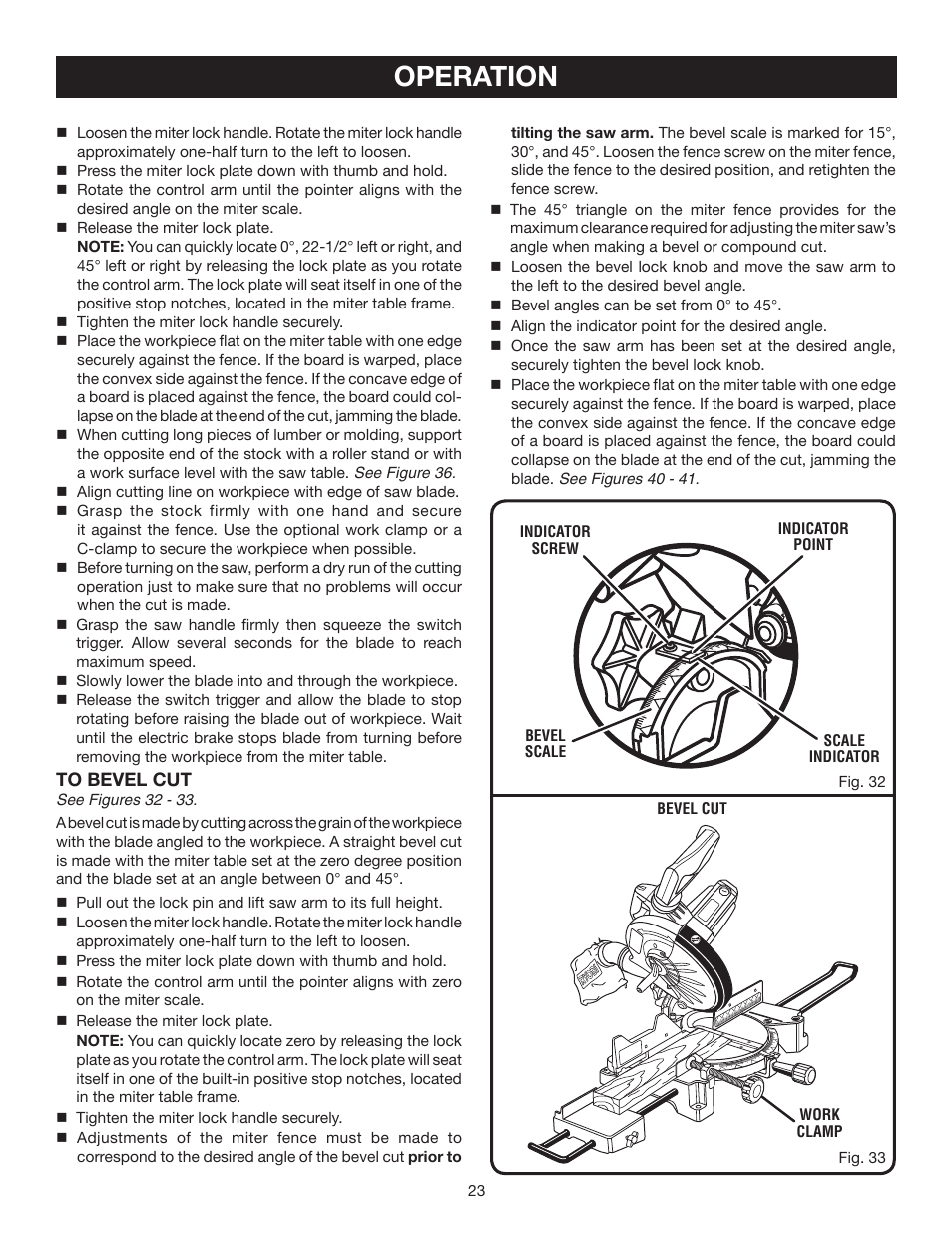 Operation | Ryobi TS1355L User Manual | Page 23 / 34