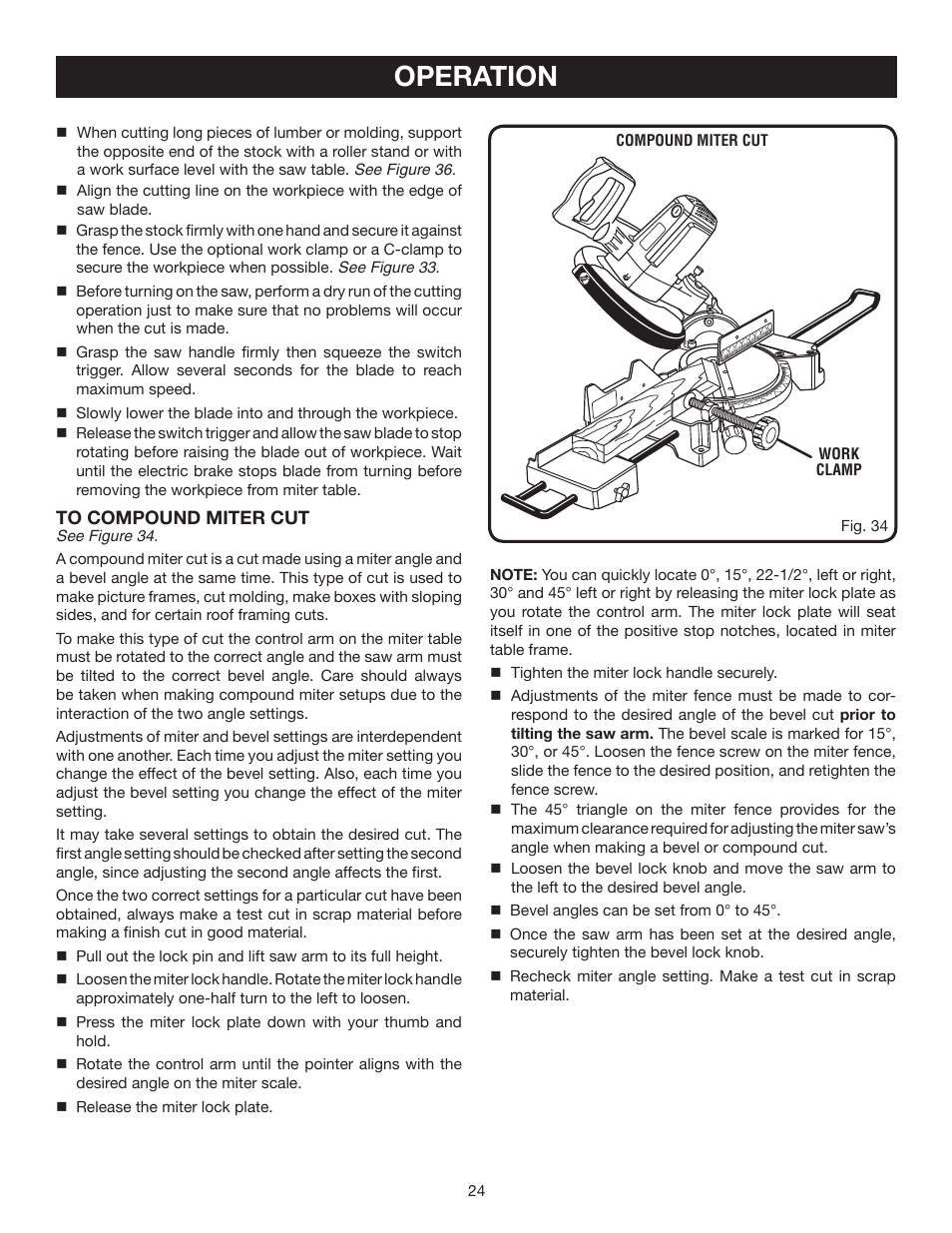 Operation | Ryobi TS1355L User Manual | Page 24 / 34