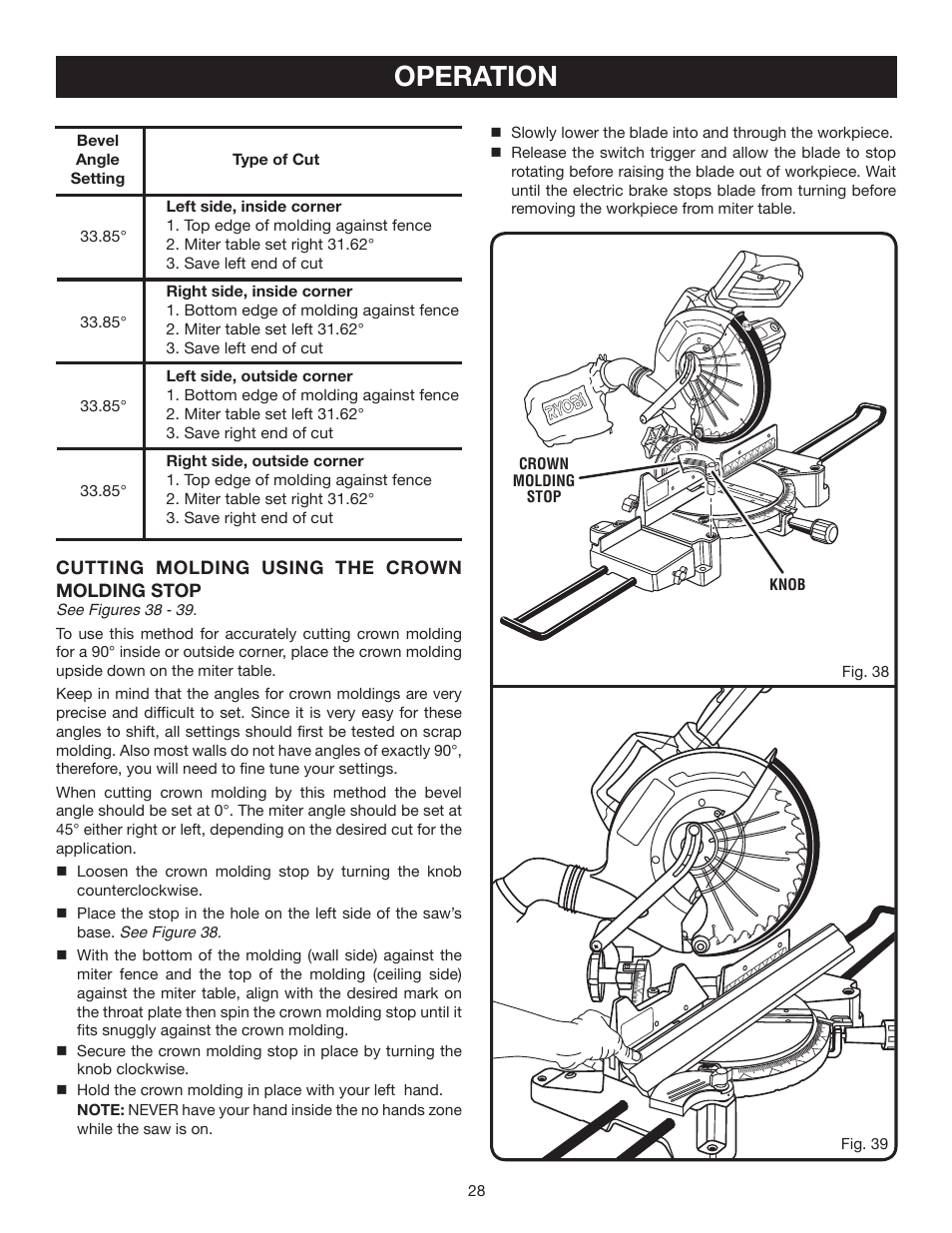 Operation | Ryobi TS1355L User Manual | Page 28 / 34