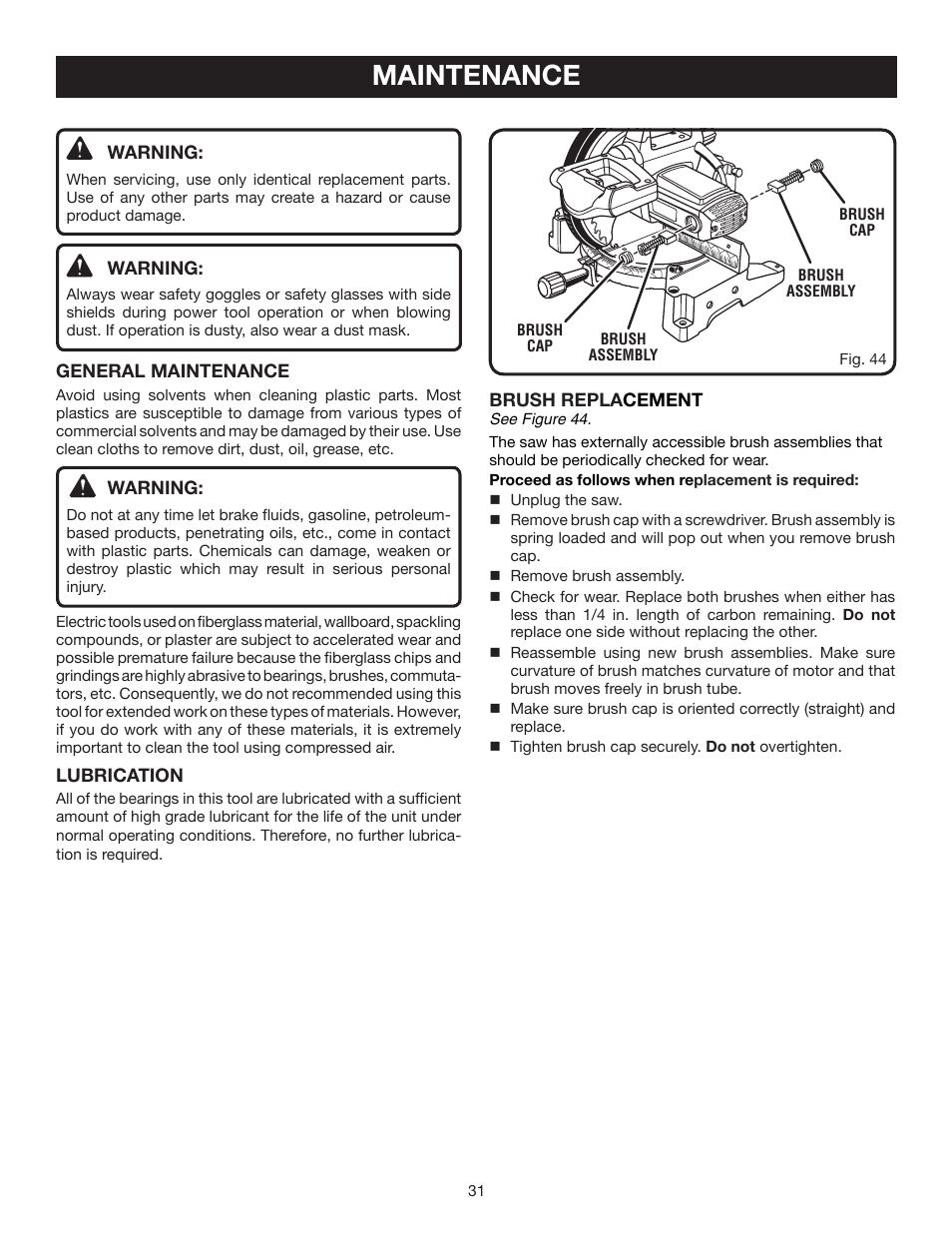 Maintenance | Ryobi TS1355L User Manual | Page 31 / 34