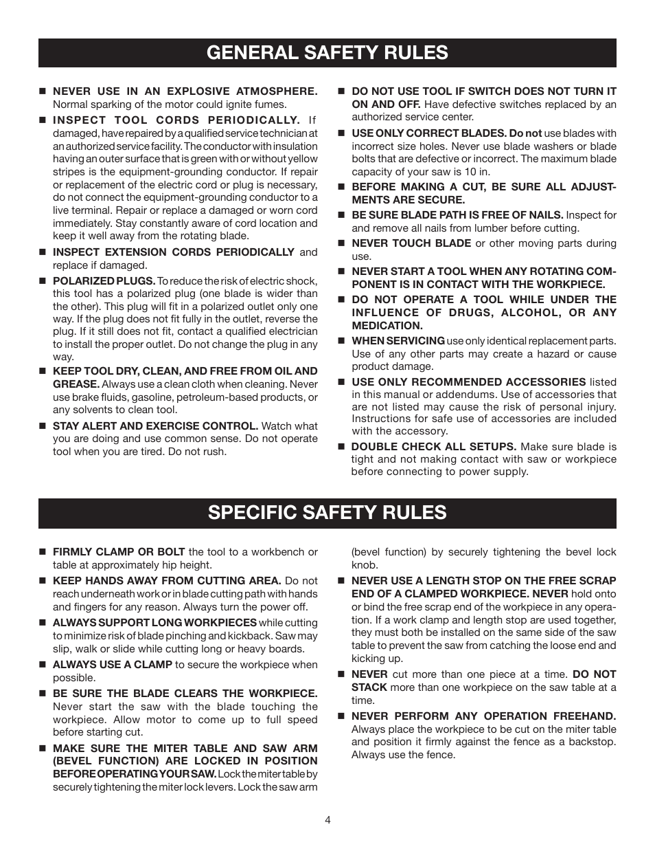 General safety rules, Specific safety rules | Ryobi TS1355L User Manual | Page 4 / 34