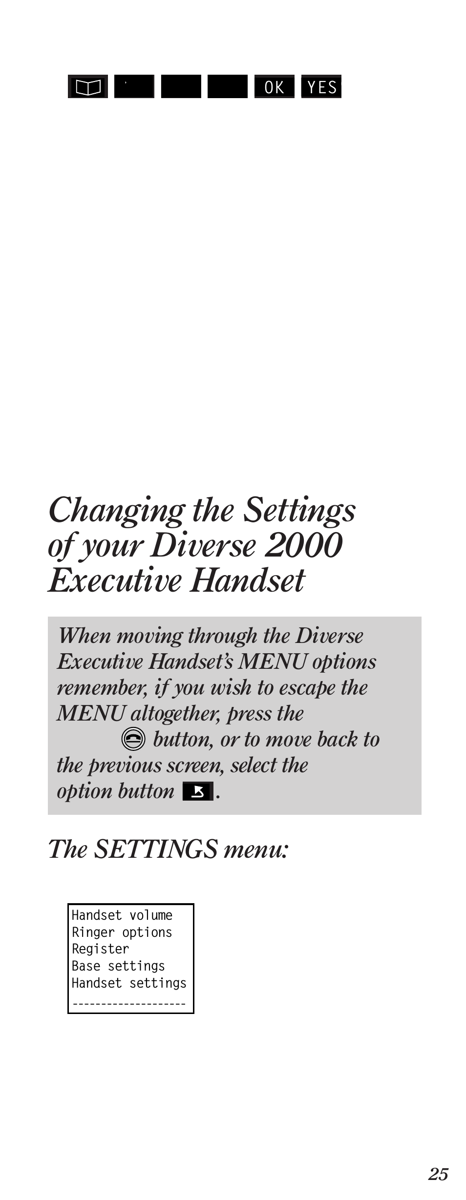 The settings menu | BT Diverse 2000 User Manual | Page 27 / 61