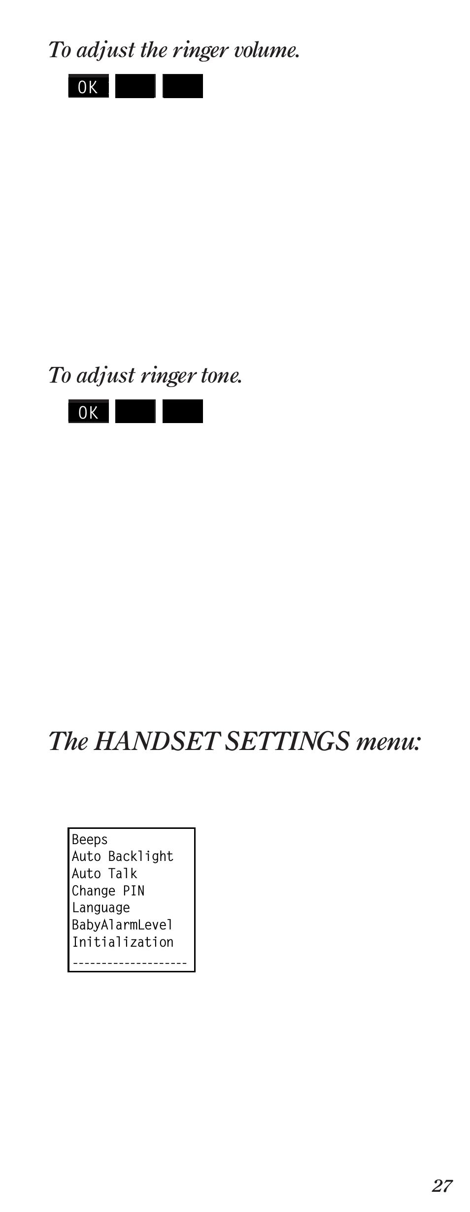 The handset settings menu | BT Diverse 2000 User Manual | Page 29 / 61