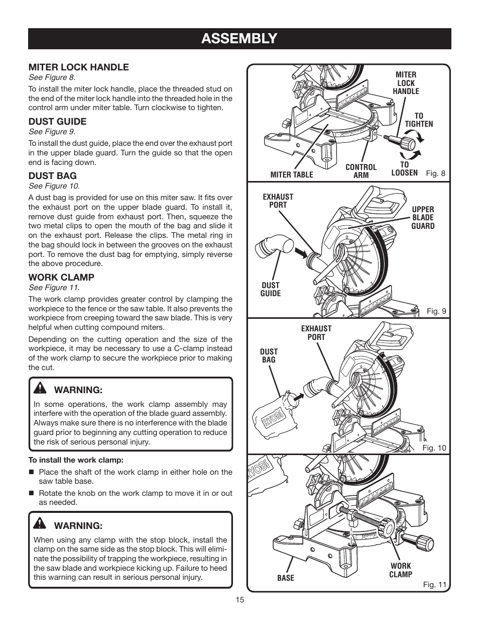 Assembly | Ryobi TS1355LA User Manual | Page 15 / 34