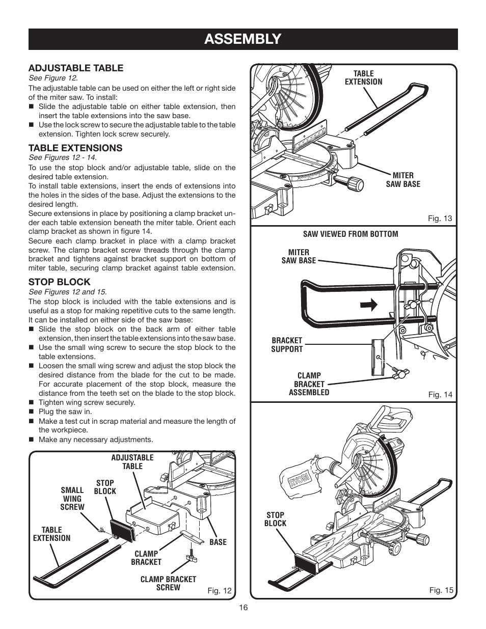 Assembly | Ryobi TS1355LA User Manual | Page 16 / 34