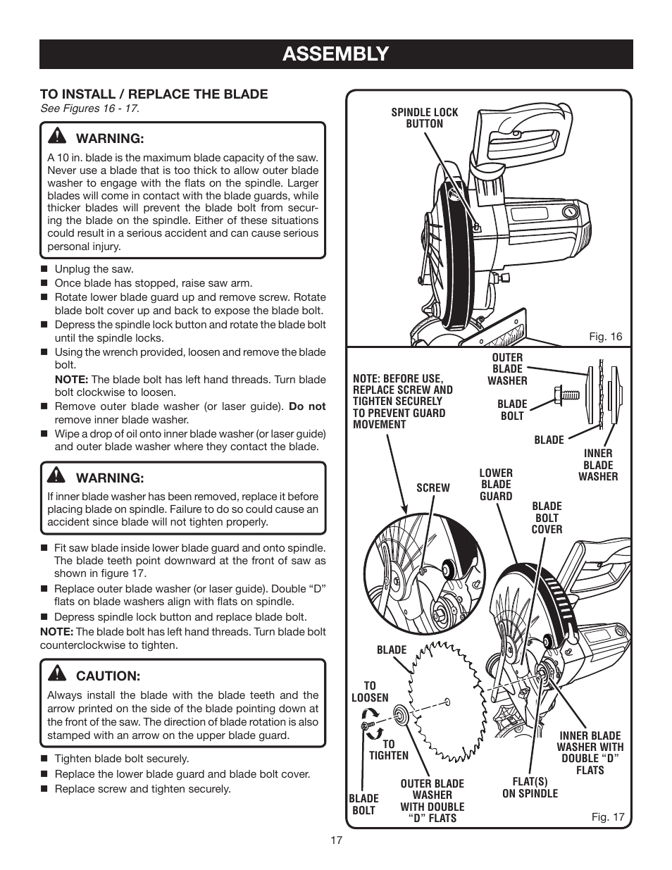 Assembly | Ryobi TS1355LA User Manual | Page 17 / 34