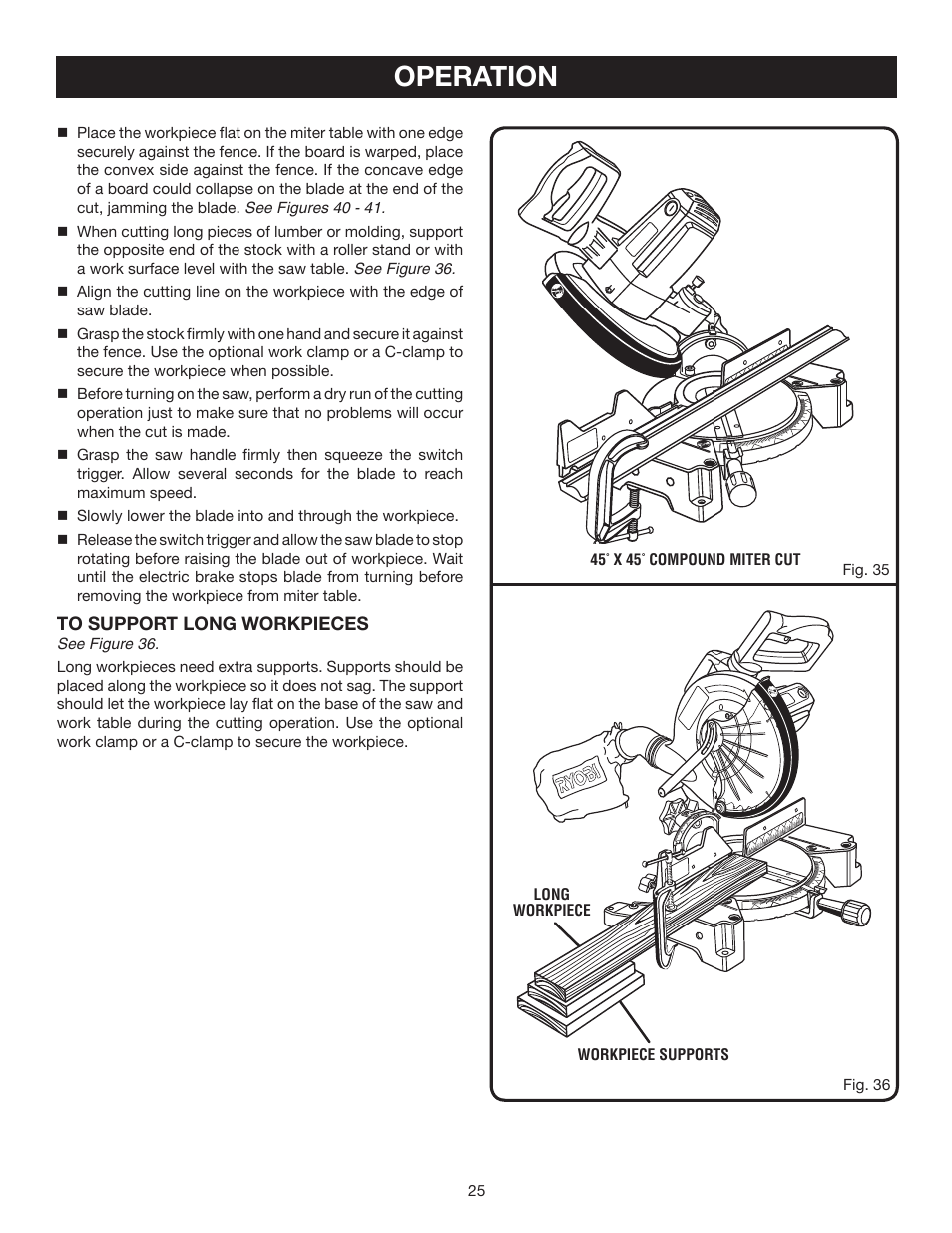 Operation | Ryobi TS1355LA User Manual | Page 25 / 34
