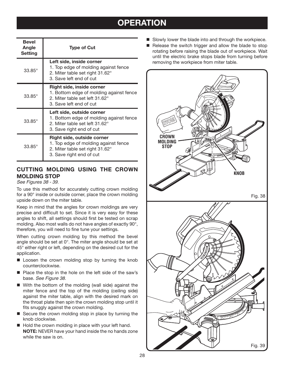 Operation | Ryobi TS1355LA User Manual | Page 28 / 34