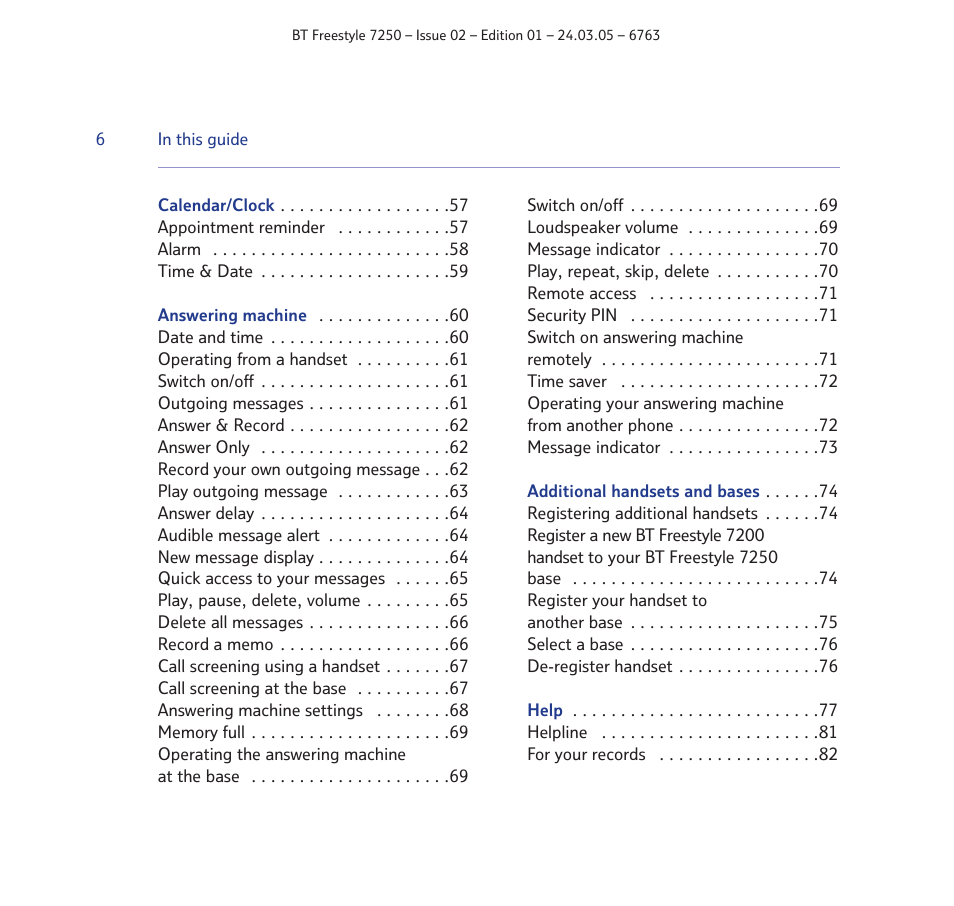 BT FREESTYLE 7250 User Manual | Page 6 / 88