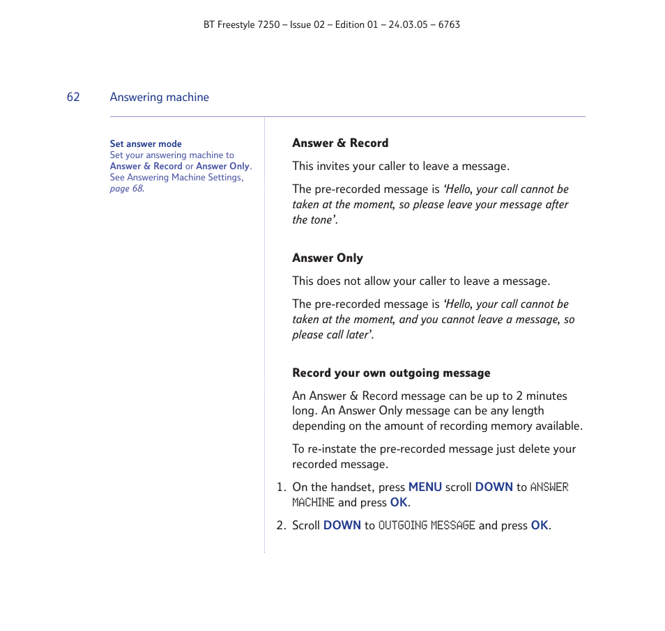 BT FREESTYLE 7250 User Manual | Page 62 / 88
