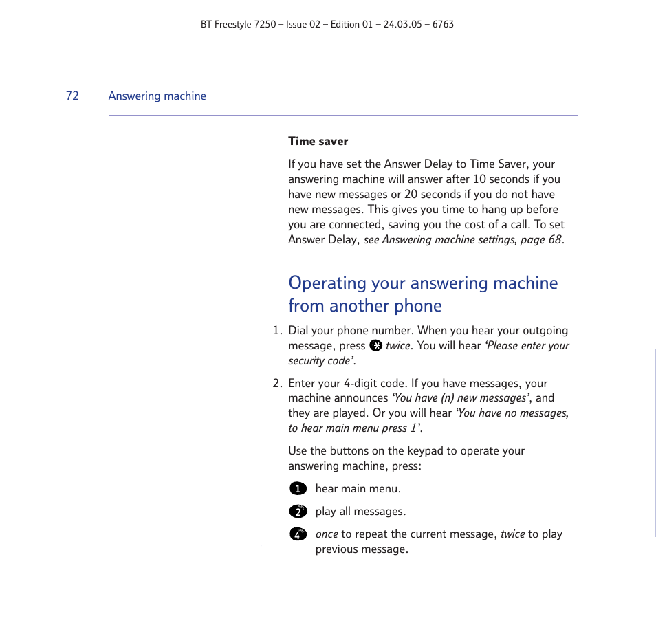 BT FREESTYLE 7250 User Manual | Page 72 / 88