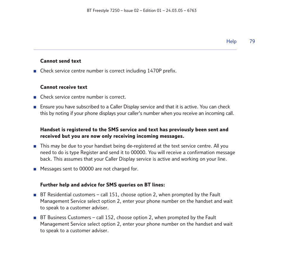 BT FREESTYLE 7250 User Manual | Page 79 / 88