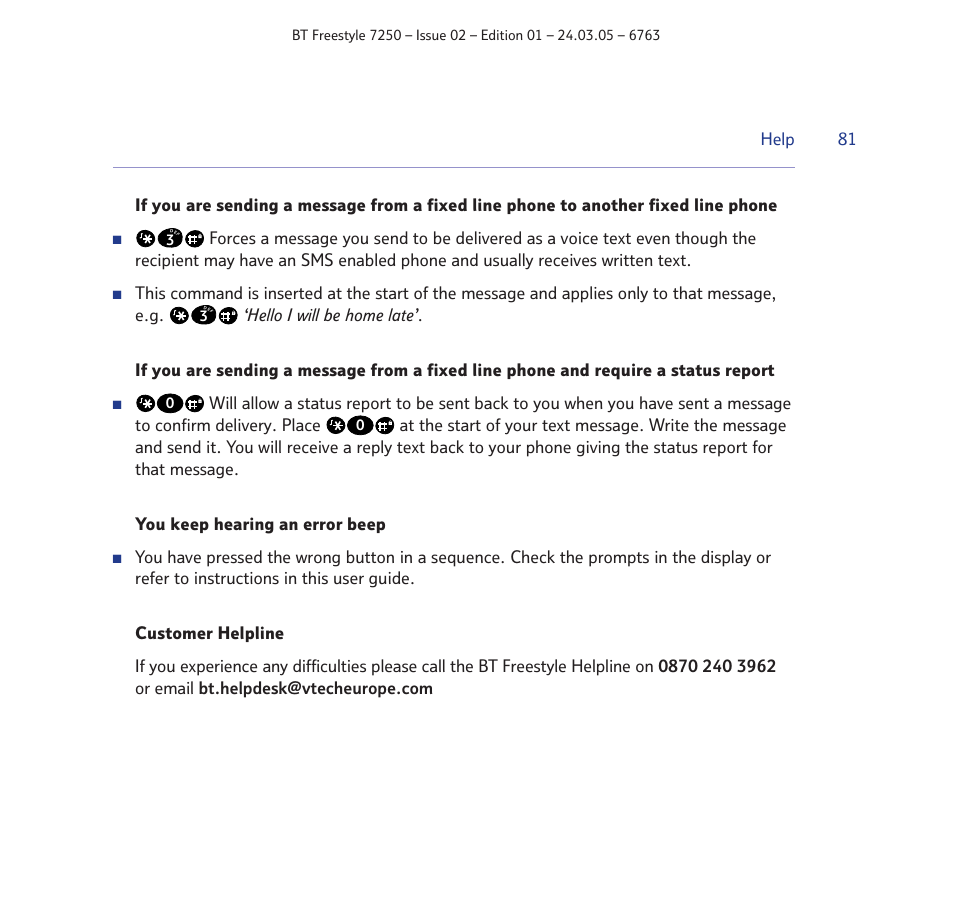 BT FREESTYLE 7250 User Manual | Page 81 / 88