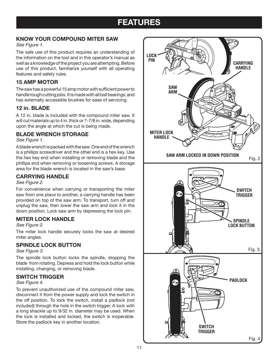 Features | Ryobi TS1552LA User Manual | Page 11 / 34