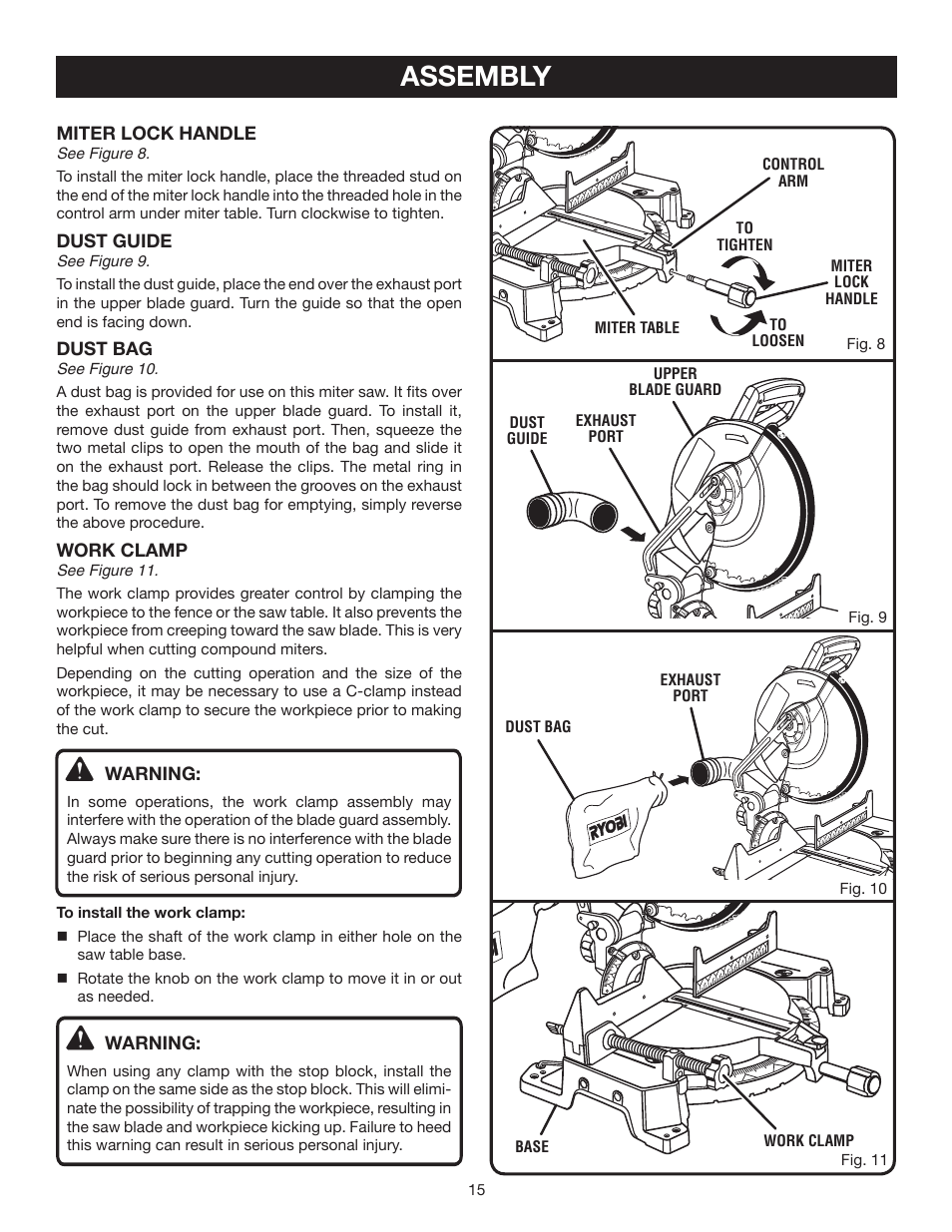 Assembly | Ryobi TS1552LA User Manual | Page 15 / 34