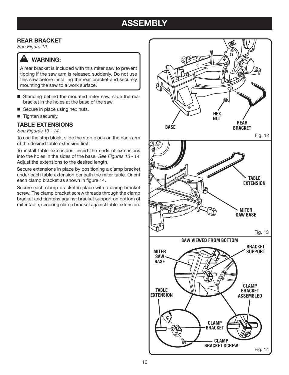 Assembly | Ryobi TS1552LA User Manual | Page 16 / 34