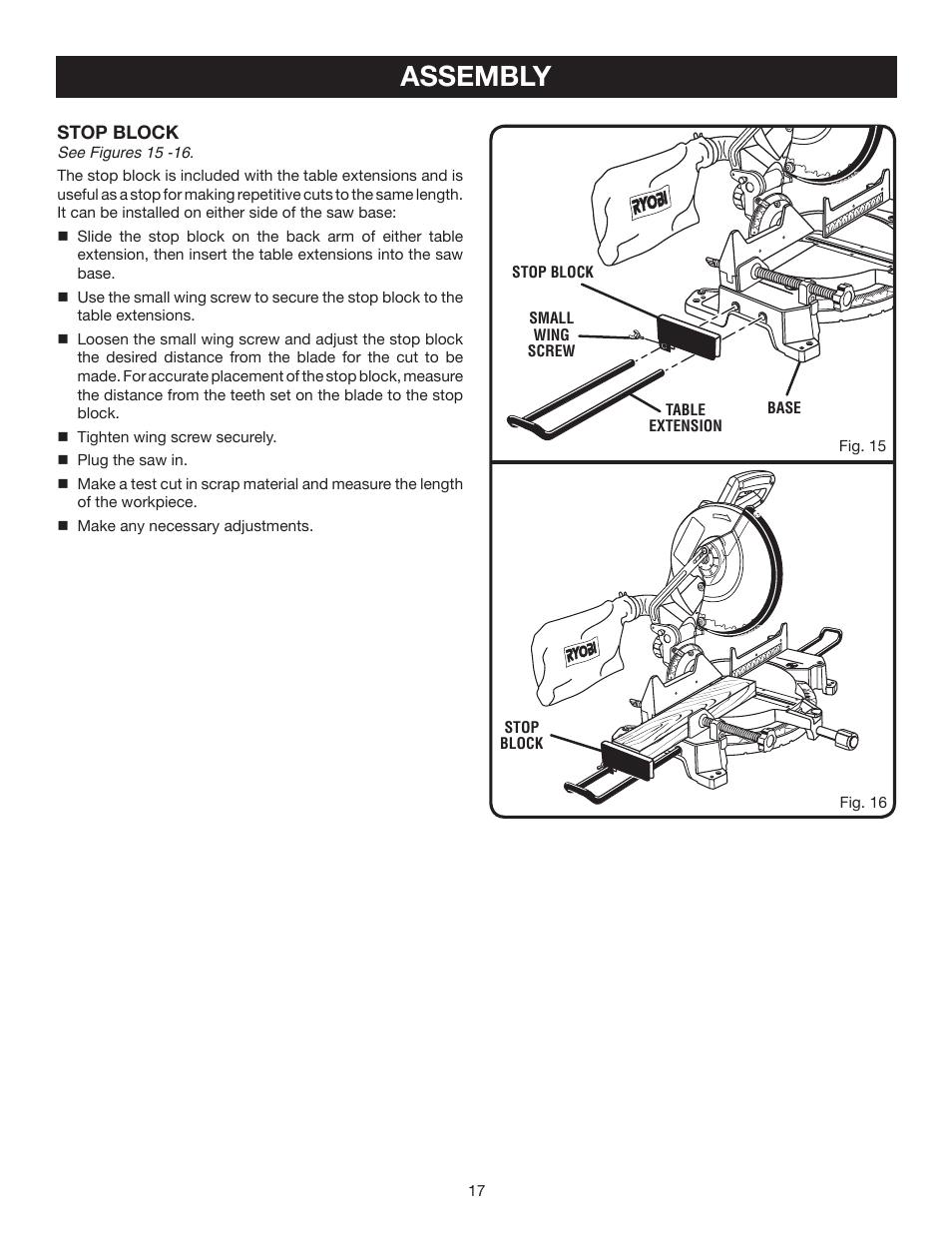 Assembly | Ryobi TS1552LA User Manual | Page 17 / 34